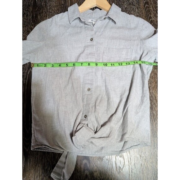 Madewell gray flannel tie-front shirt XS soft cotton button down top J.Crew N93 - Picture 10 of 11